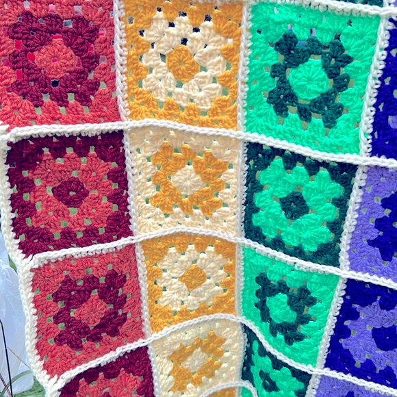 Handmade Vintage Granny Square Afghan Blanket Throw MCM Cottage Boho Festival - Picture 4 of 13